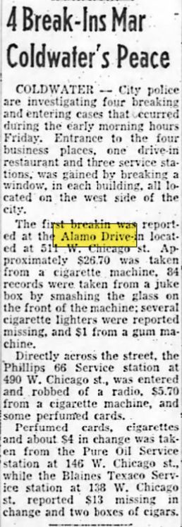 Starlite Drive-In (Alamo Drive-In) - Dec 1958 Cigarette Machine Heist